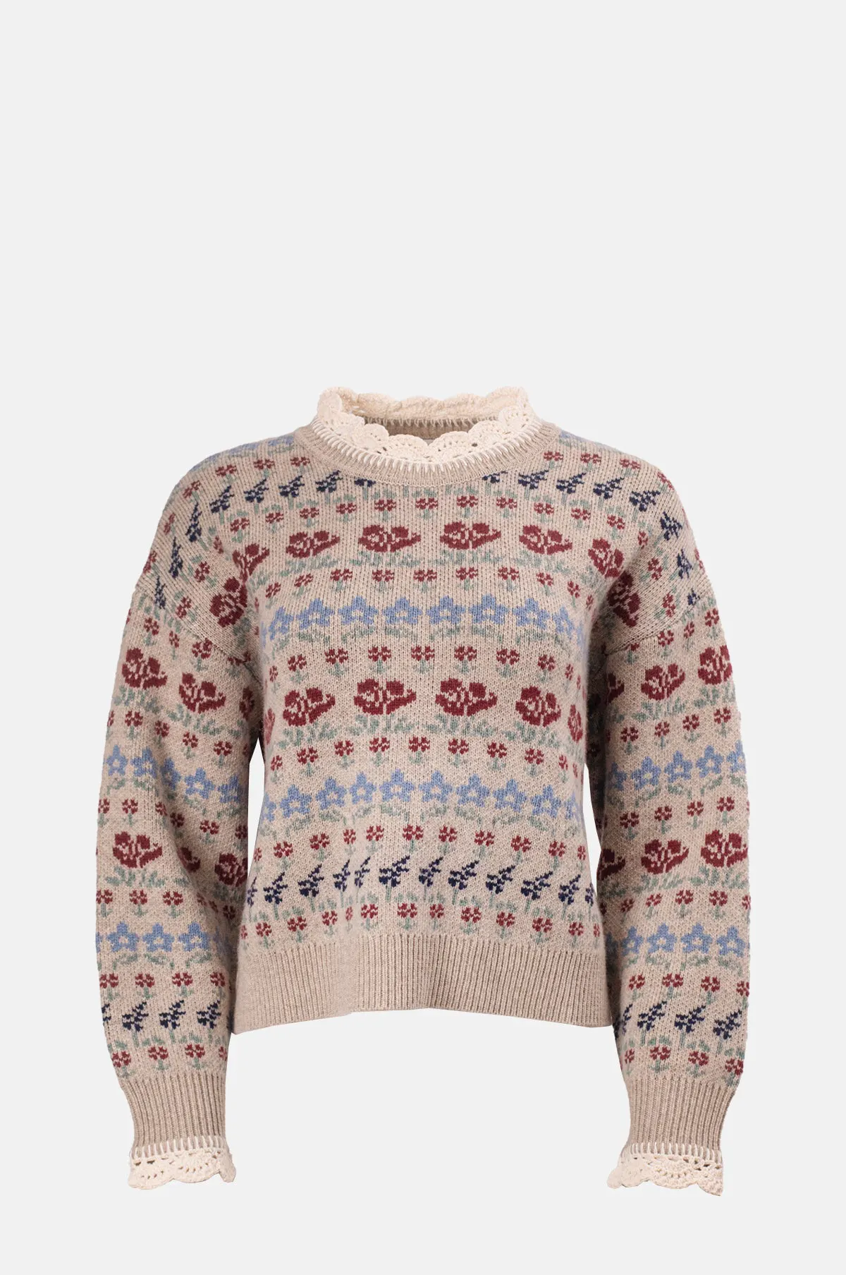 Fairisle Crochet Crew Neck Sweater - OEM