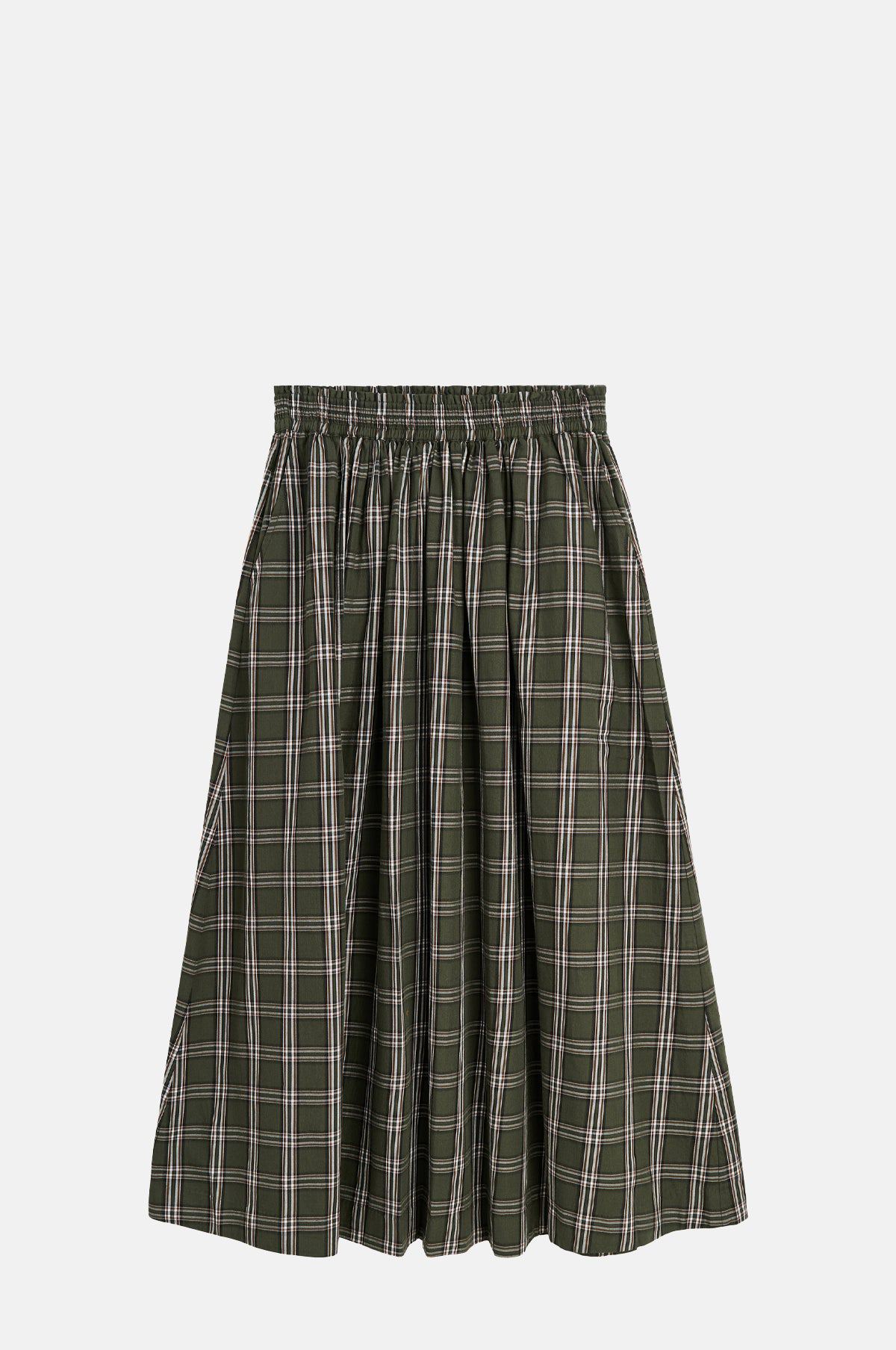 Wide Elastic Waist Check Skirt - OEM
