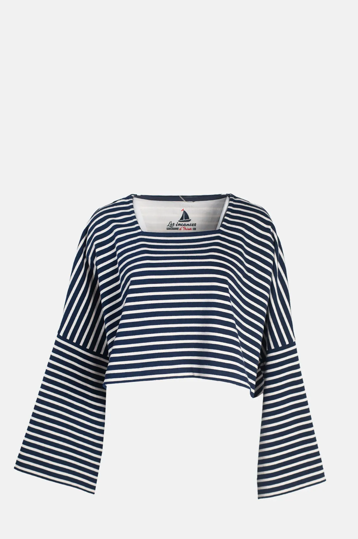 Oversized Cropped Breton Stripe Cotton Top - OEM