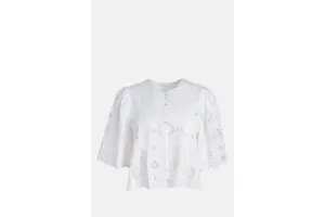 Embroidered Eyelet Cotton Linen Cropped Top - OEM