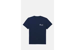 Navy Cotton Crewneck T-Shirt with Chest Graphic Print - OEM