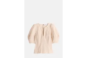 Sculpted Crinkle Lantern Sleeve Cropped Top - OEM