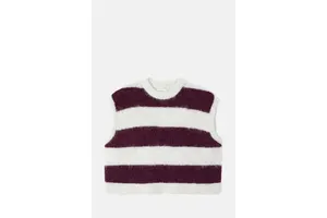 Cranberry Striped Alpaca Blend Sleeveless Vest - OEM