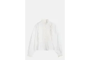 White Organic Cotton Ruffle Bib Shirt - OEM