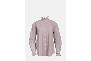 Frilled High Neck Striped Cotton Shirt - OEM