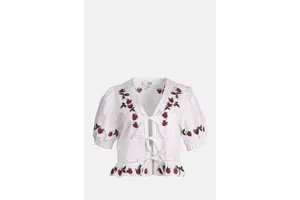 Embroidered Linen Cotton Cropped Blouse - OEM