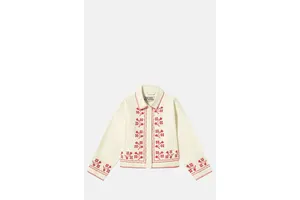 Cream Cotton Twill Embroidered Boxy Jacket - OEM