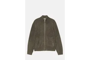 7 Gauge Wool Blend Sweater Jacket with Stand Collar - OEM