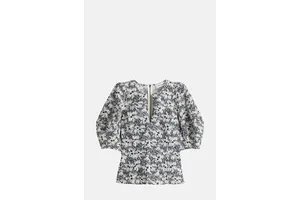 Patterned Cropped Lantern Sleeve Top - OEM