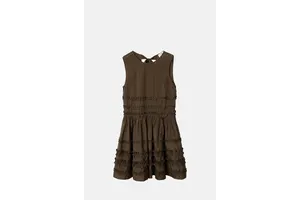Sheer Drop Waist Ruffle Midi Dress - OEM