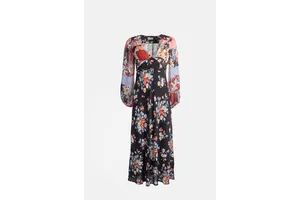 Multi Print Patchwork Silk Empire Midi Dress - OEM