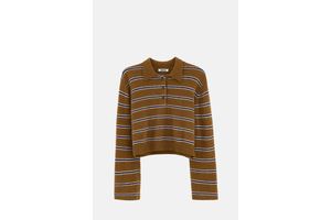 Cropped Striped Polo Sweater with Wide Sleeves - OEM