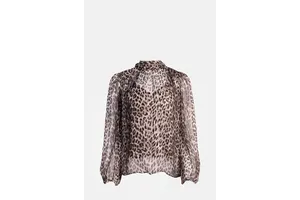 Sheer Leopard Print Balloon Sleeve Top - OEM