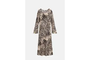 Bias Cut Long Sleeve Tiger Print Midi Dress - OEM