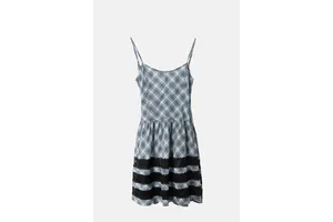Blue Check Lace Insert Cami Dress - OEM
