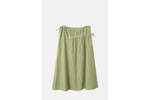 Adjustable Waist Tie Lined Striped Midi Skirt - OEM