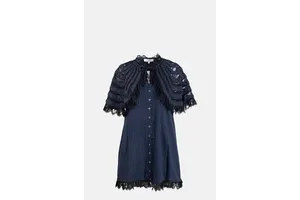Lace Capelet Pleated Mini Dress - OEM
