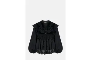 Embroidered Cotton Blouse with Balloon Sleeves - OEM