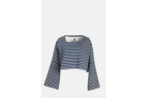 Oversized Cropped Breton Stripe Cotton Top - OEM