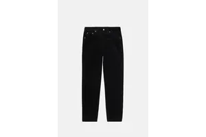 Black Cotton Corduroy Relaxed Tapered Trousers with Oversized Waist - OEM
